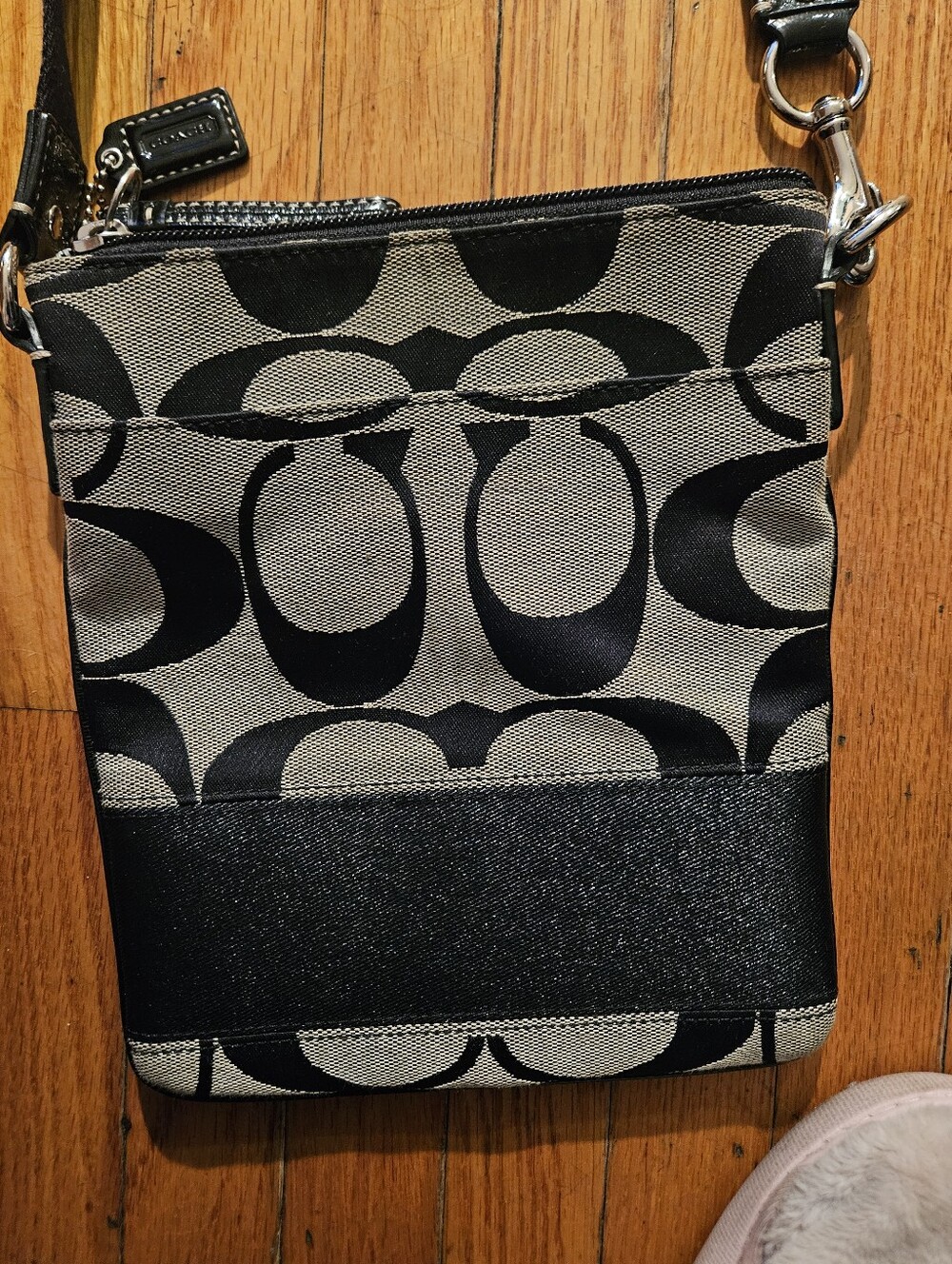Coach Black and Tan Signature Crossbody Pouch